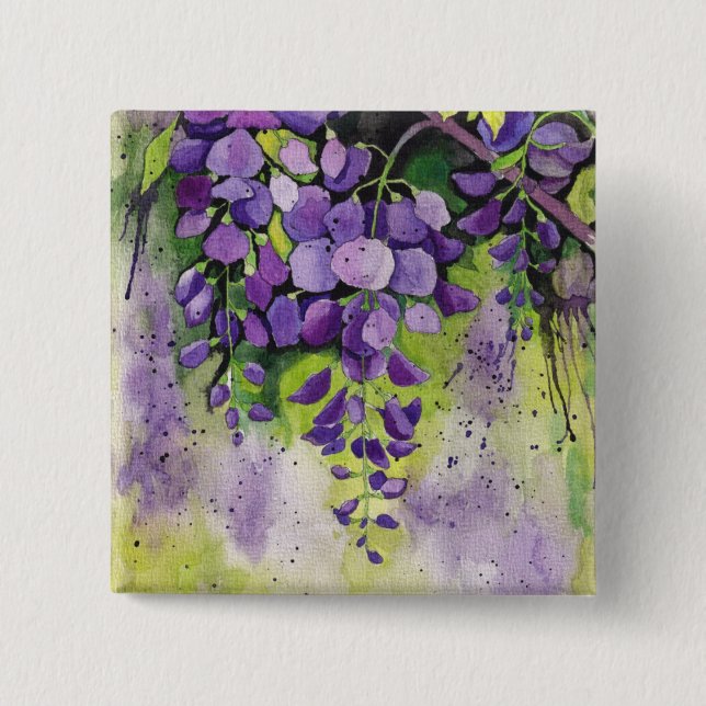 Macaron Carré 5 Cm Belles Fleurs De Wisteria En Aquarelle (Devant)