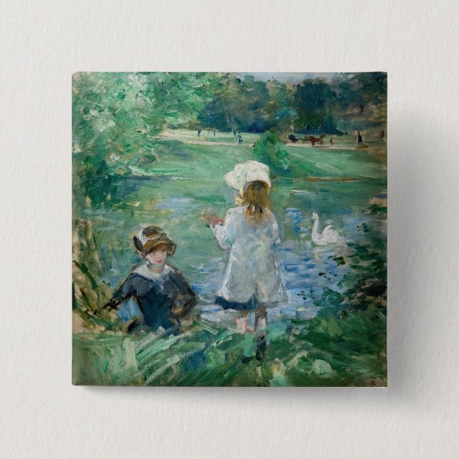 Macaron Carré 5 Cm Berthe Morisot - À côté d'un lac (Devant)