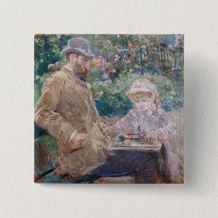 Macaron Carré 5 Cm Berthe Morisot - Eugene Manet avec sa fille