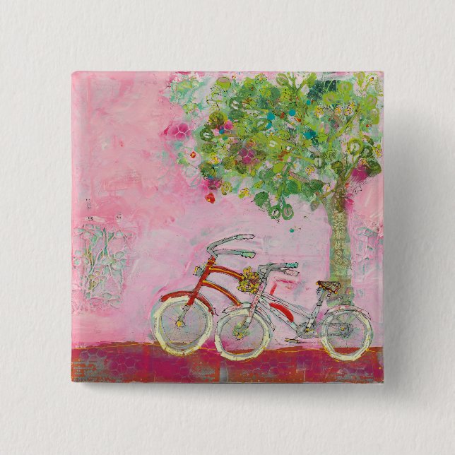 Macaron Carré 5 Cm Bicyclettes roses (Devant)