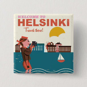 Macaron Carré 5 Cm Bienvenue à Helsinki Finlande poster de voyage vin