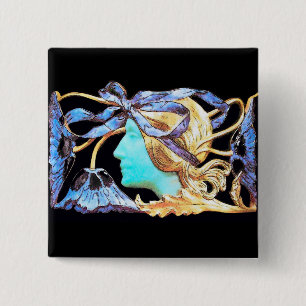 MACARON CARRÉ 5 CM BIJOU /LADY, ARC BLEU, FLEURS DE BEAUTÉ DE FEMME