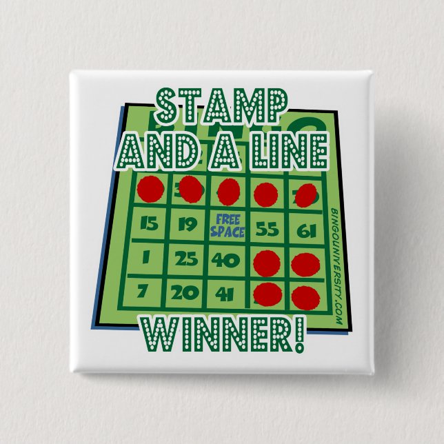 Macaron Carré 5 Cm Bingo Button Stamp et un gagnant Line Bingo ! (Devant)