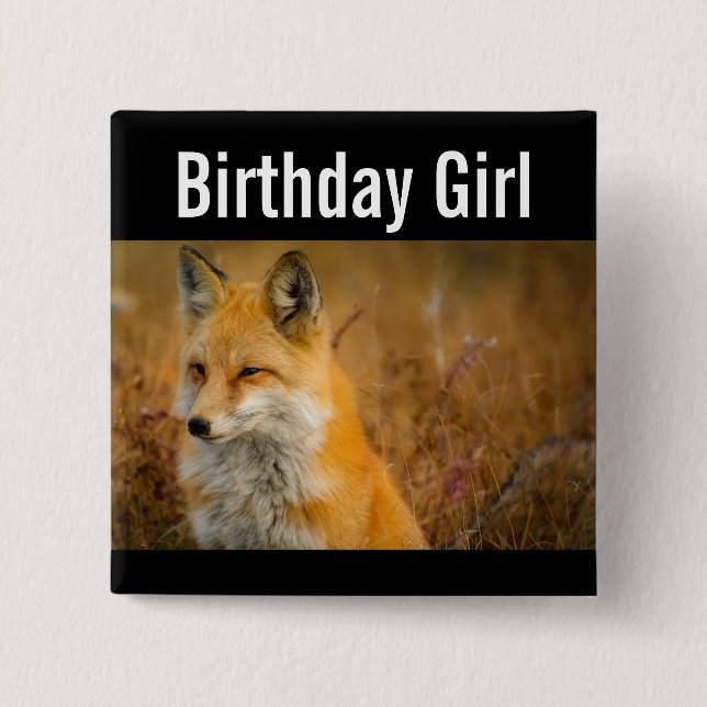 Macaron Carré 5 Cm Birthday Girl Cute Red Fox Nature Photographie (Devant)