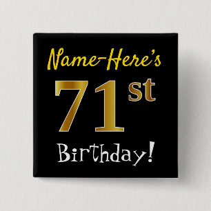 Macaron Carré 5 Cm Black, Faux Gold 71st Birthday, With Custom Name