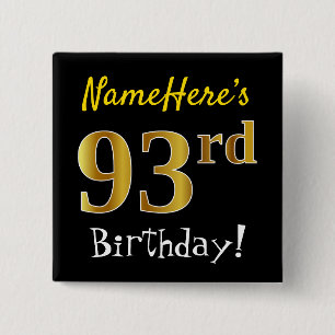 Macaron Carré 5 Cm Black, Faux Gold 93rd Birthday, With Custom Name
