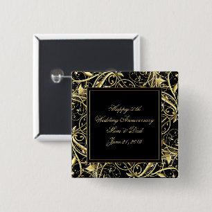 Macaron Carré 5 Cm Black Gold Flourish 50e anniversaire Mariage