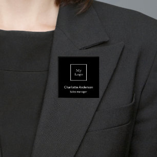 Macaron Carré 5 Cm Black white business logo empoyee name tag