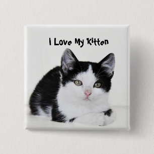 Macaron Carré 5 Cm Black White Thoughtful Kitten Button