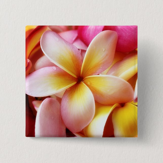 Macaron Carré 5 Cm Blanc customisé par fleur d'Hawaï de Frangipani de (Devant)