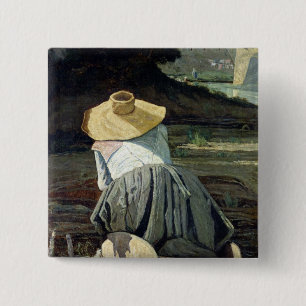Macaron Carré 5 Cm Blanchisseuse par la rivière, 1860