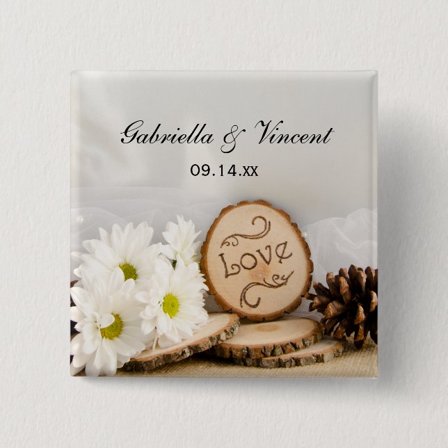 Macaron Carré 5 Cm Blancs rustiques Mariage de bois (Devant)