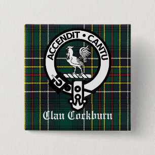 Macaron Carré 5 Cm Blason de Clan Cockburn et tartan