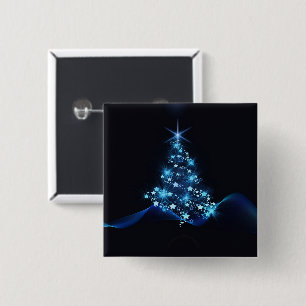 Macaron Carré 5 Cm Bleu brillant des étoiles sur l'arbre de Noël fonc