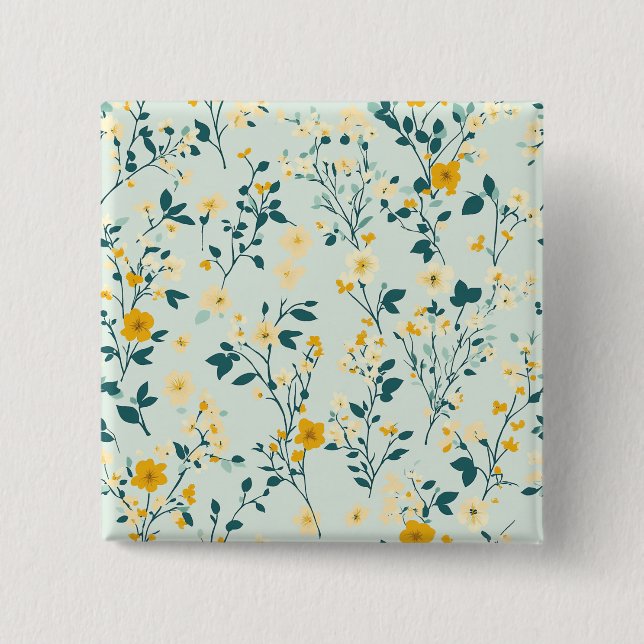 Macaron Carré 5 Cm Bleu clair jaune blanc floral Faux bouton (Devant)