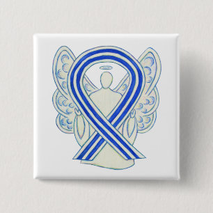 Macaron Carré 5 Cm Bleu et blanc ALS Ruban Sensibilisation Anneau Pin