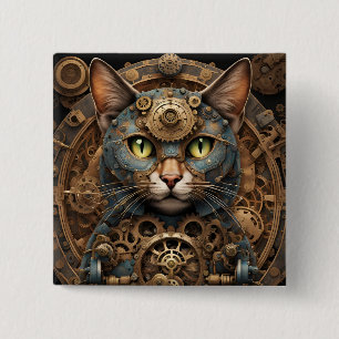 Macaron Carré 5 Cm bleu steampunk chat AI bouton art
