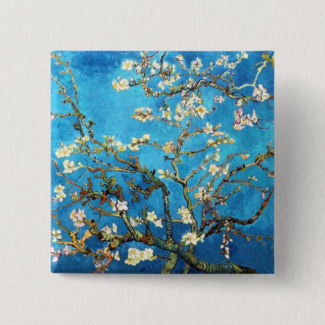 Macaron Carré 5 Cm Blossoming Almond Tree Van Gogh Fine Art (Devant)