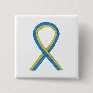 Macaron Carré 5 Cm Blue and Yellow Ribbon Awareness Custom Pin