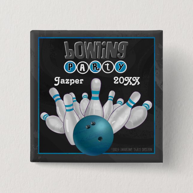 Macaron Carré 5 Cm Blue Bowling Party (Devant)