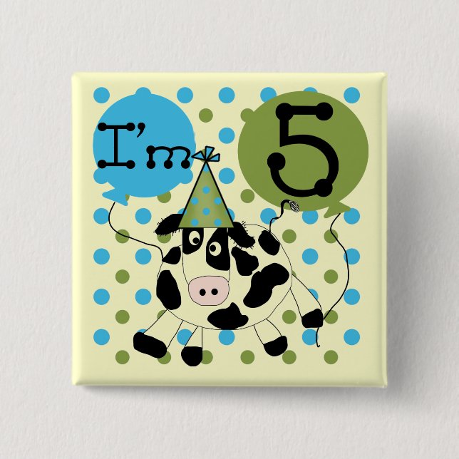 Macaron Carré 5 Cm Blue Cow 5th Birthday Tshirts et cadeaux (Devant)