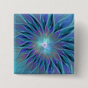 Macaron Carré 5 Cm Blue Purple Flower Dream Abstrait Fractal Art