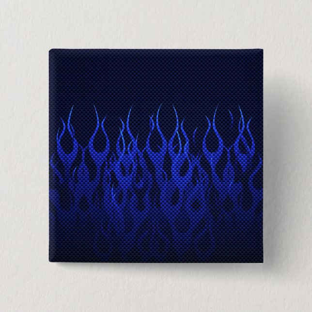 Macaron Carré 5 Cm Blue Racing Flames on Carbon Fiber (Devant)