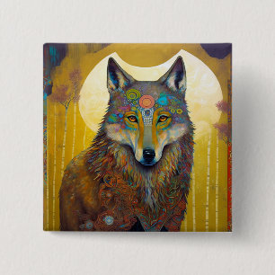 Macaron Carré 5 Cm Boho Wolf Surreal Wildlife Art