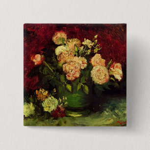 Macaron Carré 5 Cm Bol de Pivoines et Rose,Vincent van Gogh