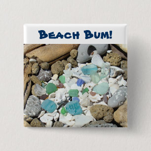 Macaron Carré 5 Cm Bon à rien de plage ! fossile en verre de bois de