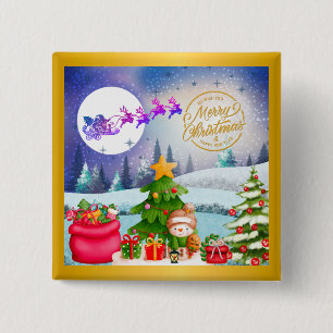 Macaron Carré 5 Cm Bonhomme de neige Joyeux Noël Arbre Cadeau & Bonne
