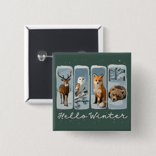 Macaron Carré 5 Cm Bonjour Animaux d'Hiver Cerf Hibou Renard Ours Sai
