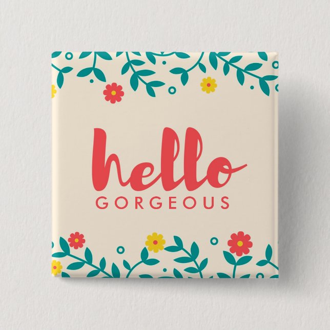 Macaron Carré 5 Cm "Bonjour" bouton magnifique floral en ivoire (Devant)