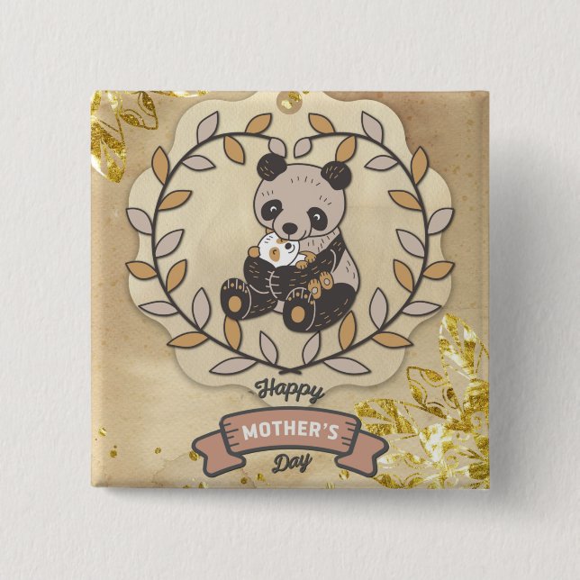 Macaron Carré 5 Cm Bonne fête des mères mignonne amusant Panda Bear (Devant)