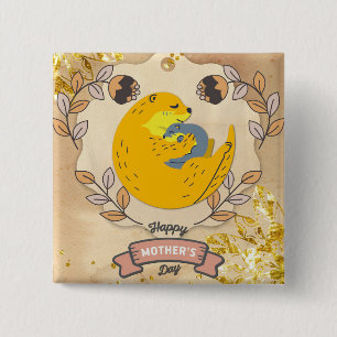 Macaron Carré 5 Cm Bonne fête des mères mignonne Otter et bébé floral