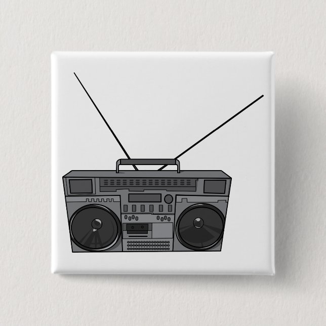Macaron Carré 5 Cm Boombox Ghetto Blaster Jambox Radio Cassette (Devant)