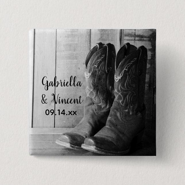 Macaron Carré 5 Cm Boots rustiques Cowboy Pays Mariage occidental (Devant)