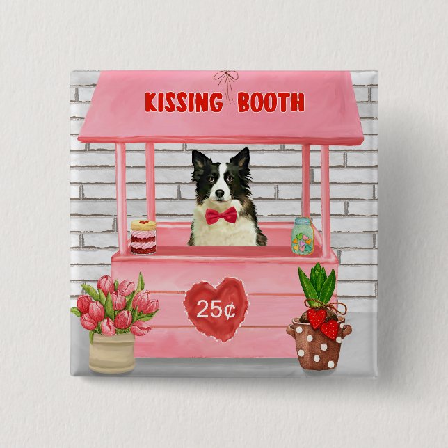 Macaron Carré 5 Cm Bordure Collie Chien Saint Valentin Baiser Booth (Devant)