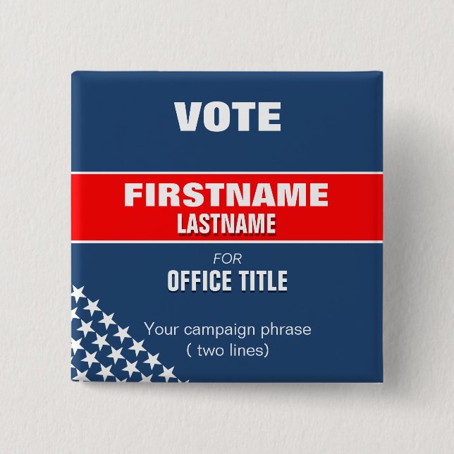 Macaron Carré 5 Cm botton quadrado eleição com estrelas (Devant)