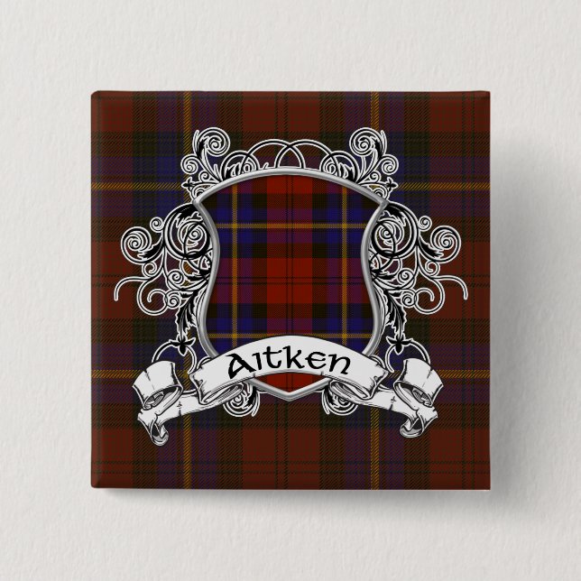 Macaron Carré 5 Cm Bouclier de tartan d'Aitken (Devant)