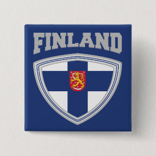 Macaron Carré 5 Cm Bouclier et emblème de drapeau de Finlande