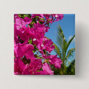 Macaron Carré 5 Cm Bougainvilliers et palmiers paysage tropical