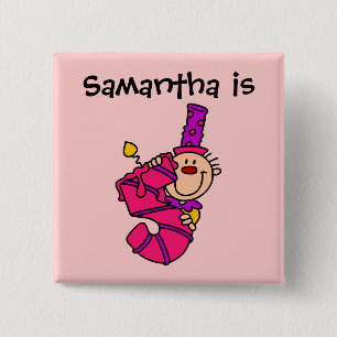 Macaron Carré 5 Cm Bougie rose Clown 5e Bouton anniversaire