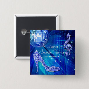 Macaron Carré 5 Cm Boule Disco Bleu Talons Étincelles Anniversaire Me