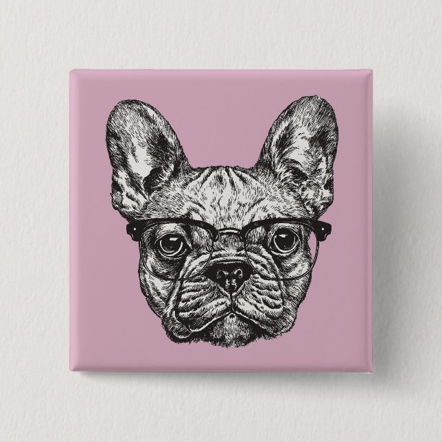 Macaron Carré 5 Cm Bouledogue de hippie (Devant)