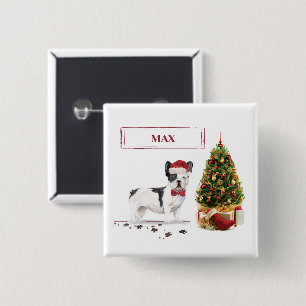 Macaron Carré 5 Cm Bouledogue français noir et blanc de Noël 