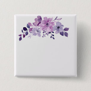 Macaron Carré 5 Cm Bouquet de fleurs violettes à l'aquarelle