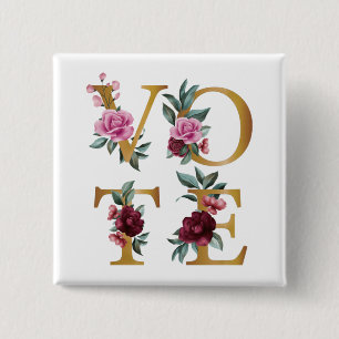 Macaron Carré 5 Cm Bourgogne doré Floral Élégant Féminin Allez Voter