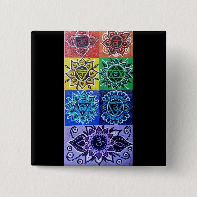 Macaron Carré 5 Cm Bouton 7 chakras (Devant)