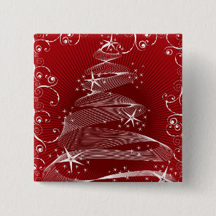 Macaron Carré 5 Cm Bouton Abstrait Red Christmas Tree Swirls Holiday